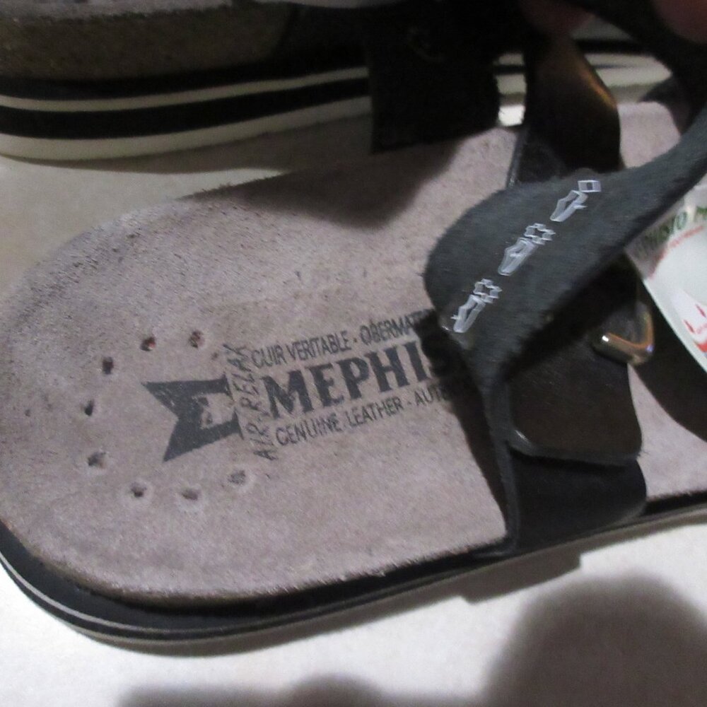Mephisto Womens modern cork black white  Leather Sandal - nwob  42 - Picture 5 of 6